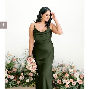 Revelry Maternity Skye Satin Dress in Olive size 10